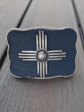 Zia Pueblo Sun Belt Buckle in Blue and Silver